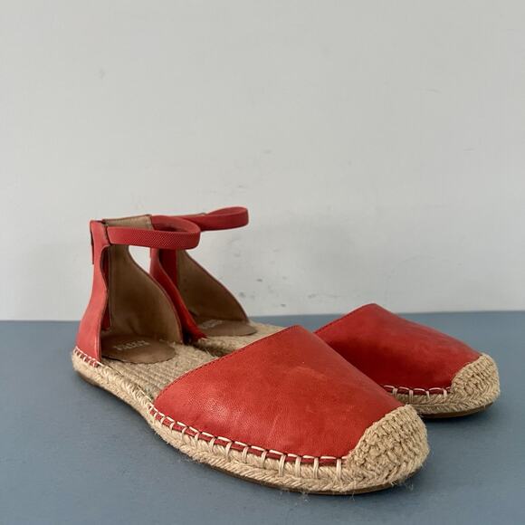 Eileen Fisher Lala Red Orange Leather Espadrille Flats - Picture 2 of 10